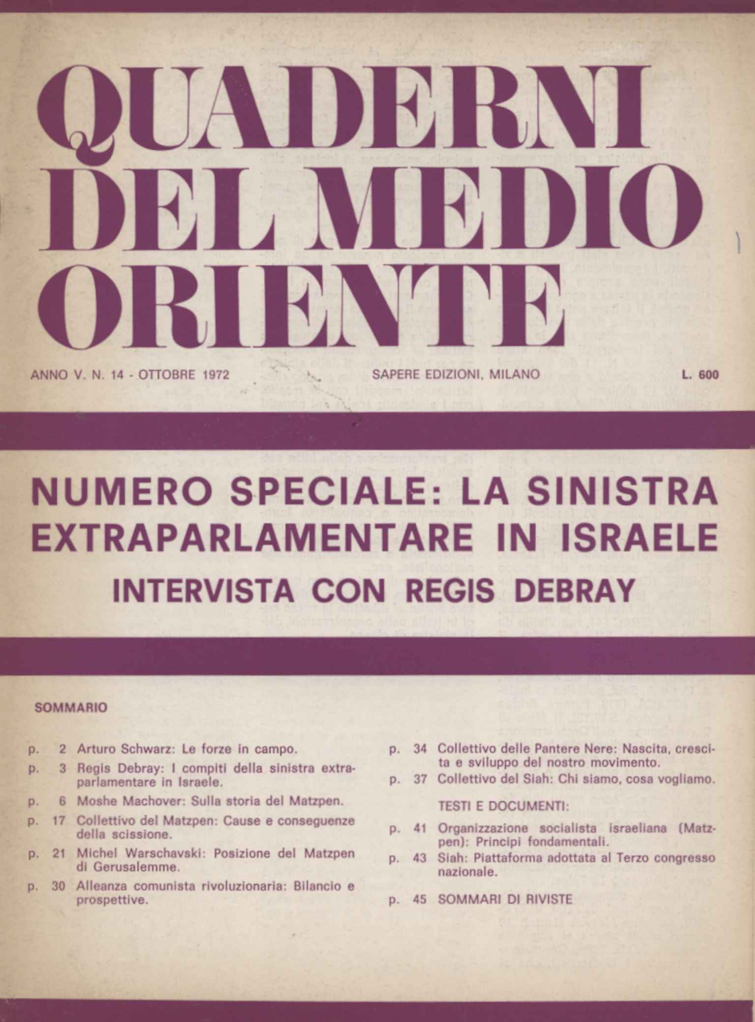 Quaderni del Medio Oriente (n. 14 ottobre 1972)