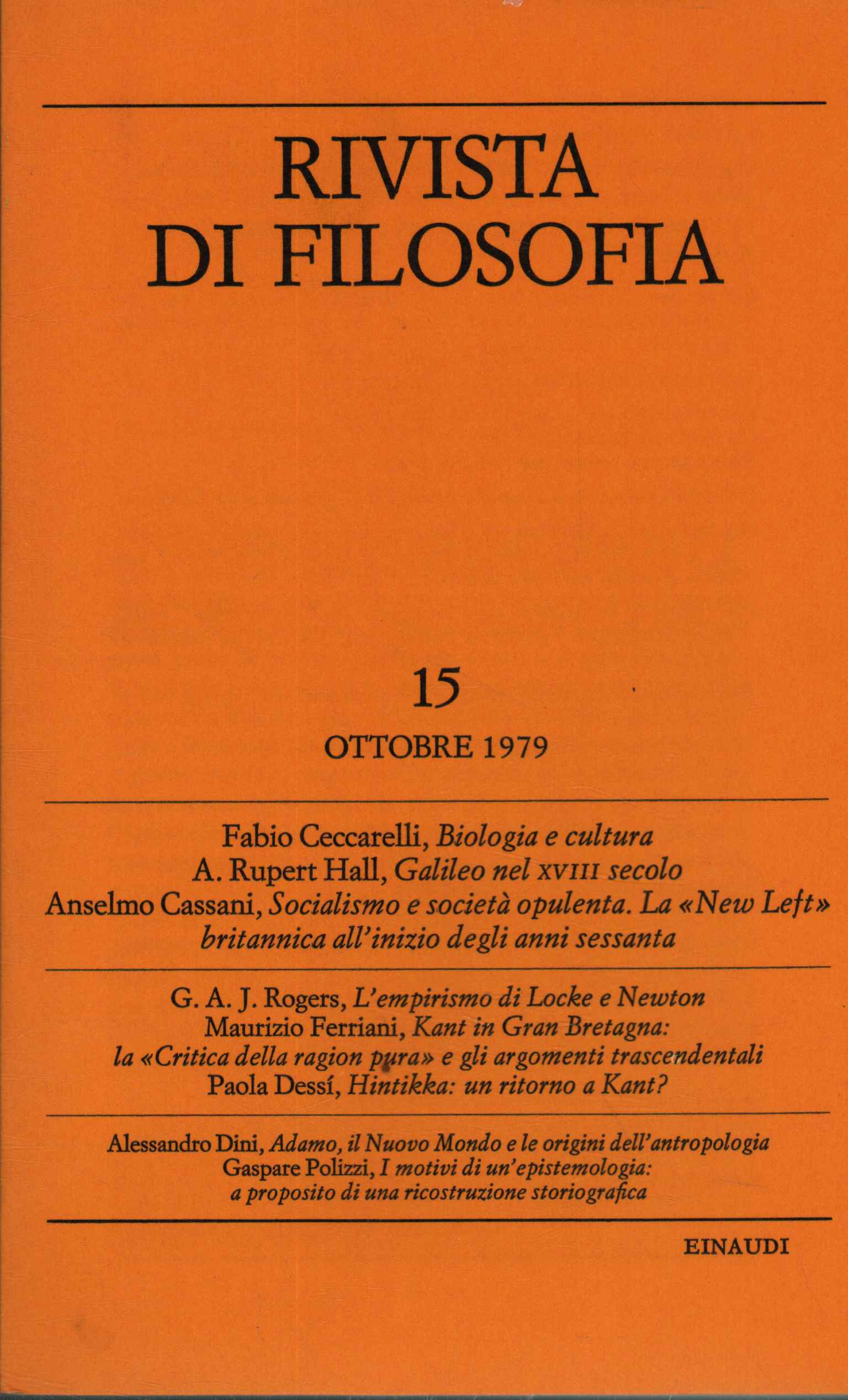 Rivista di filosofia. Ottobre 1979 - Fascicolo III (Volume LXX …