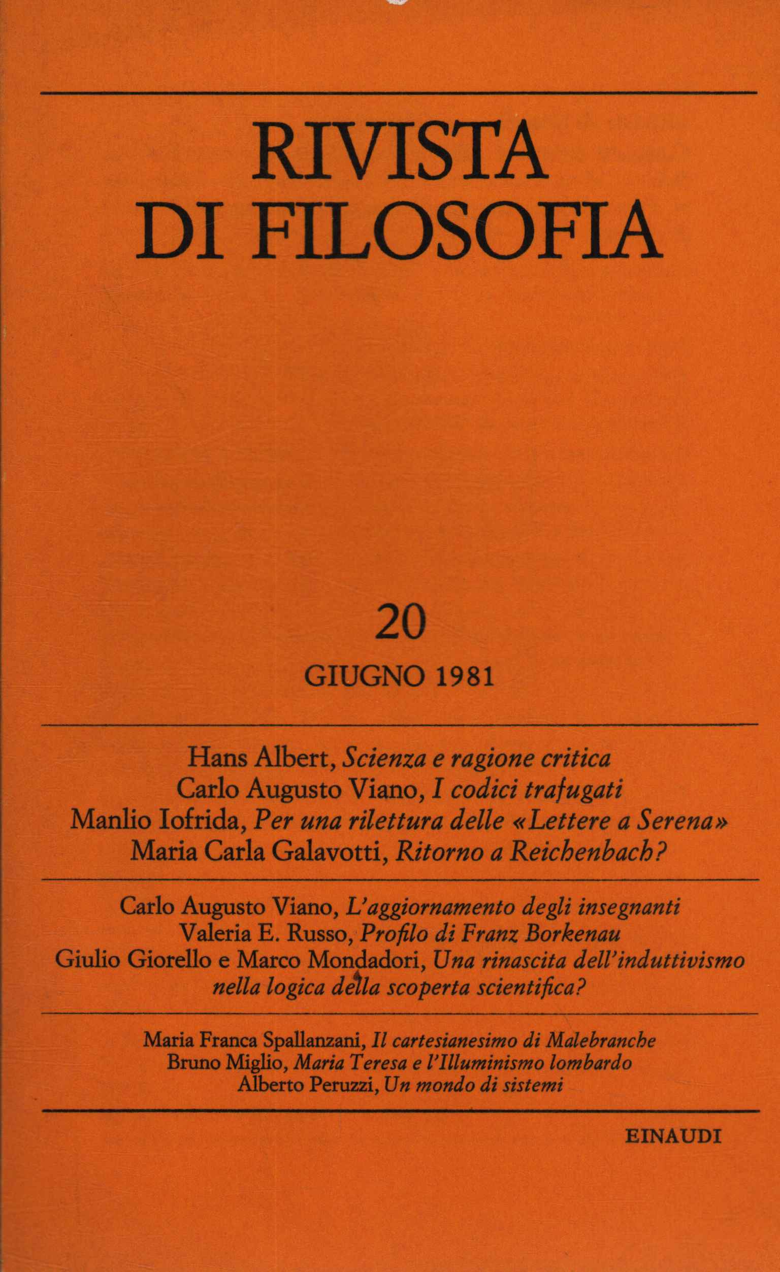 Rivista di filosofia. Ottobre 1981 - Fascicolo II (Volume LXXII …