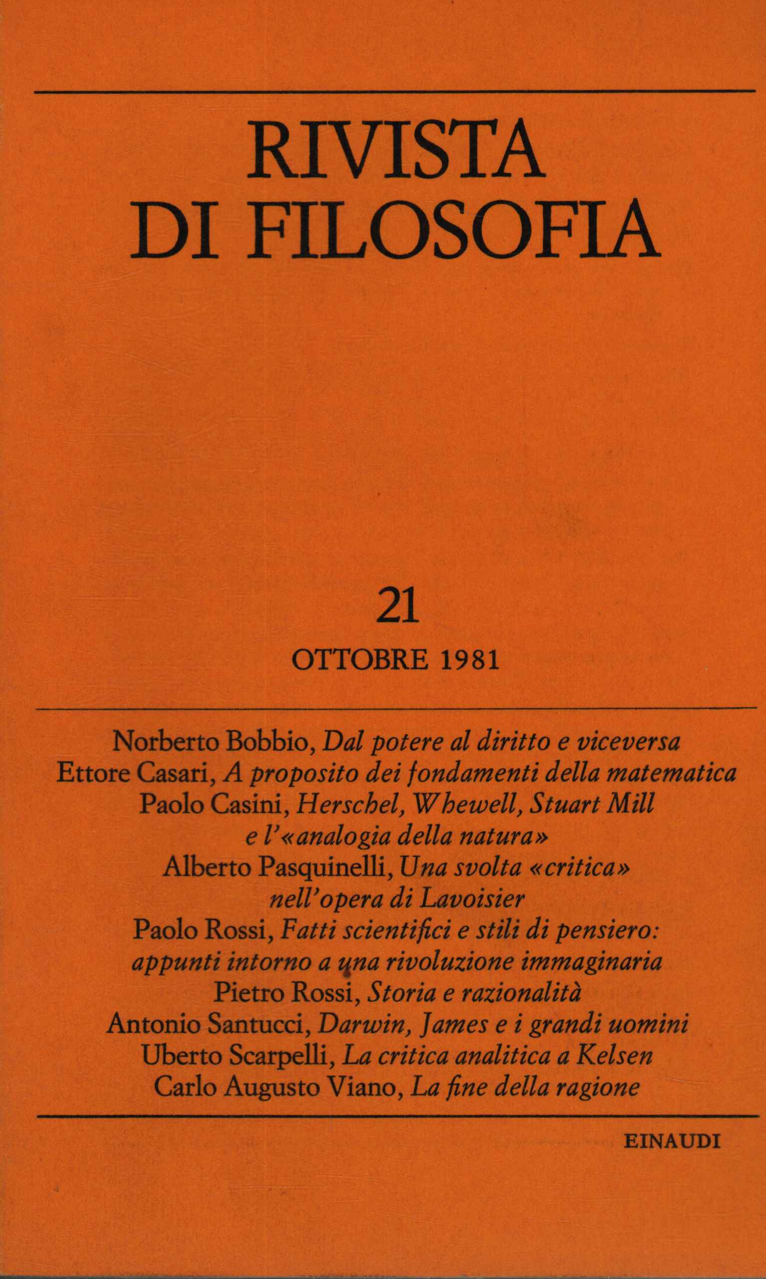 Rivista di filosofia. Ottobre 1981 - Fascicolo III (Volume LXXII …