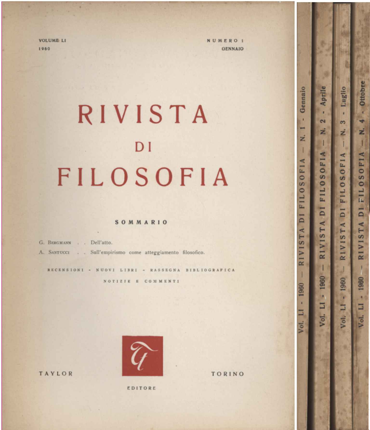 Rivista di filosofia. Volume LI 1960. Annata completa (4 Volumi)