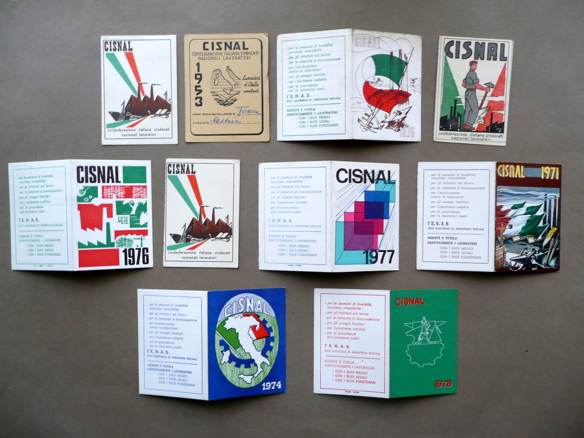 10 Tessere Cisnal 1953 1978 Sindacati Nazionali Lavoratori Compilate
