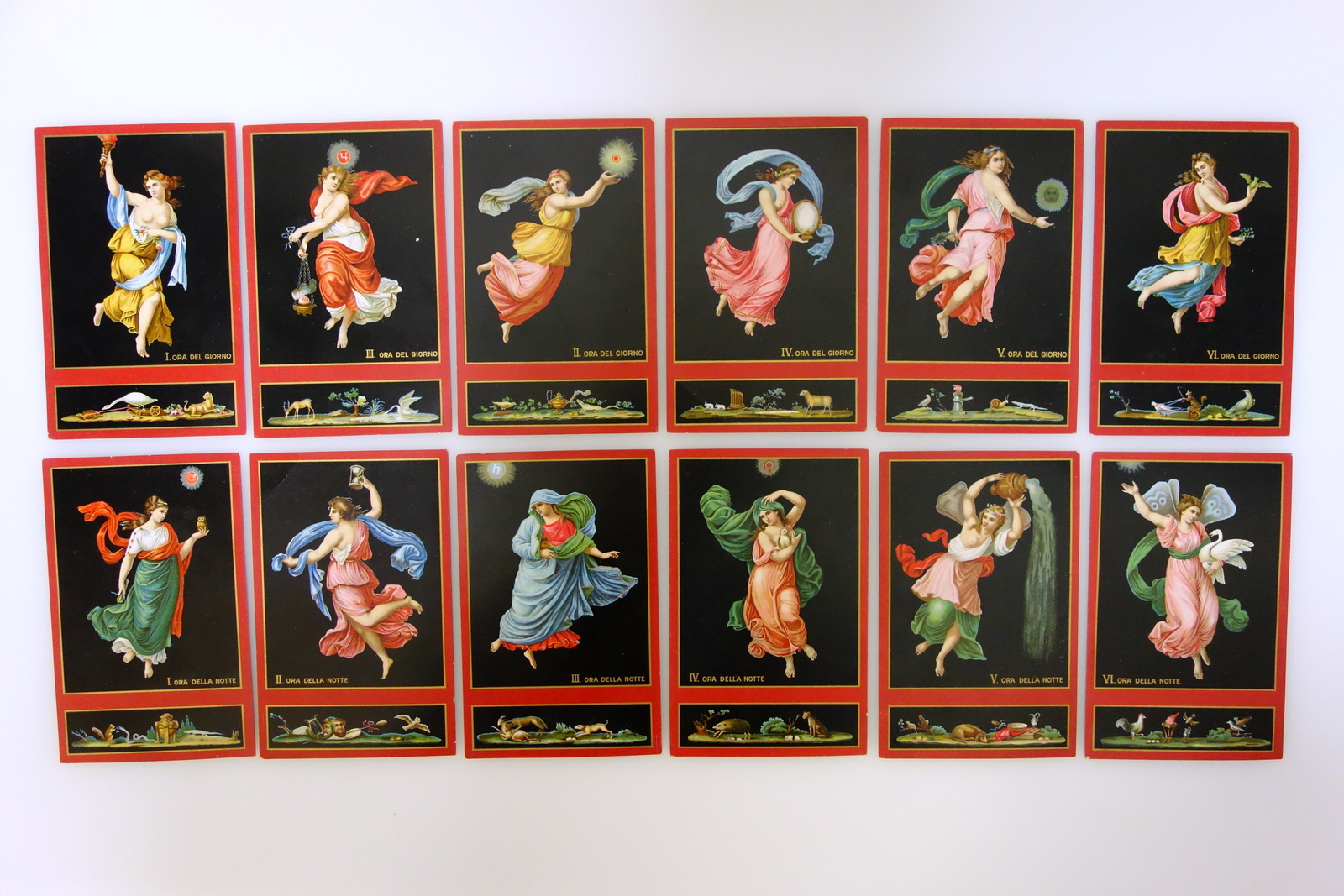 12 Cartoline Ore del Giorno e della Notte Illustrate Allegoriche …
