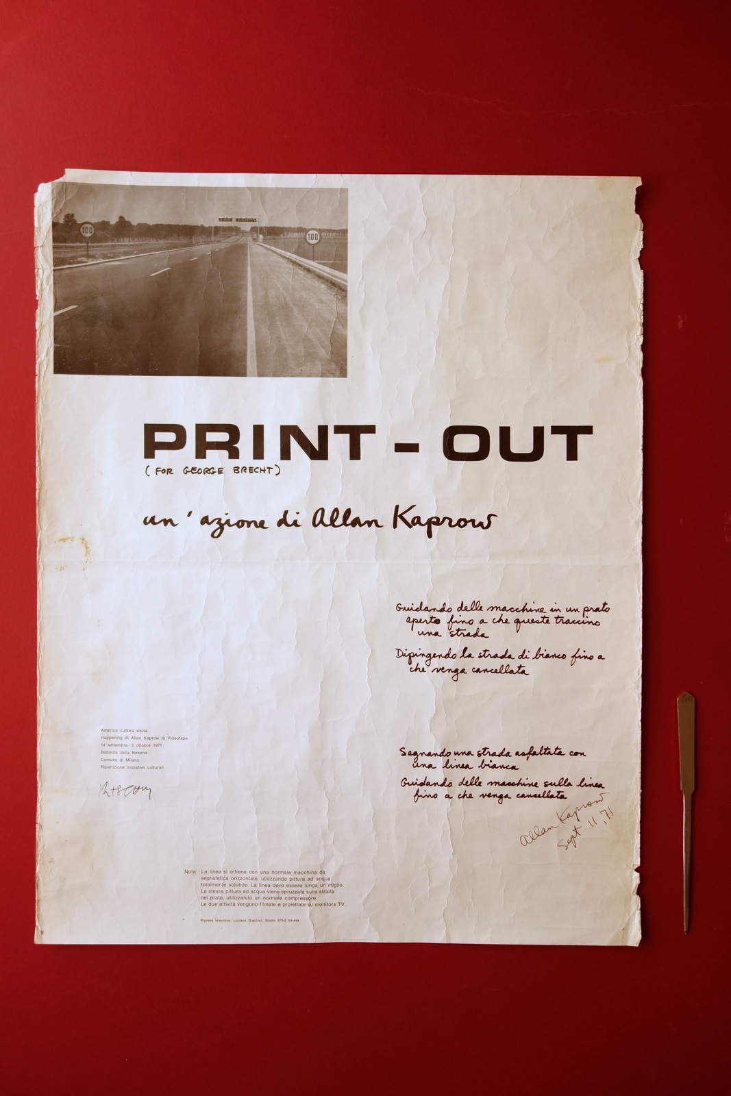 2 Autografi Allan Kaprow Pierre Restany Manifesto Print-Out Happening Arte …