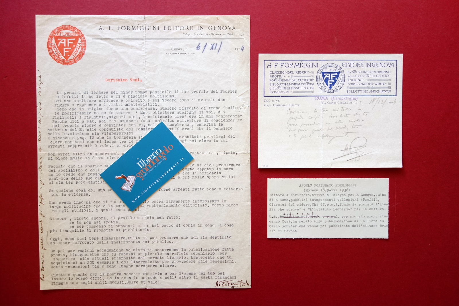 2 Autografi Angelo Fortunato Formiggini Lettera Firma Cartolina Editore 1914-16