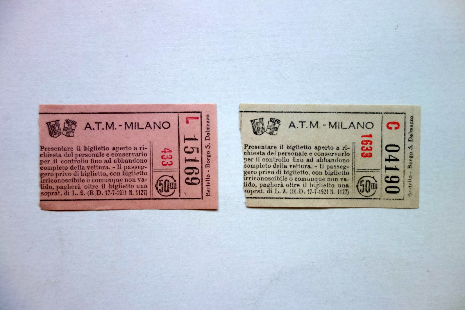 2 Biglietti ATM Milano Tram Trasporti Primo '900