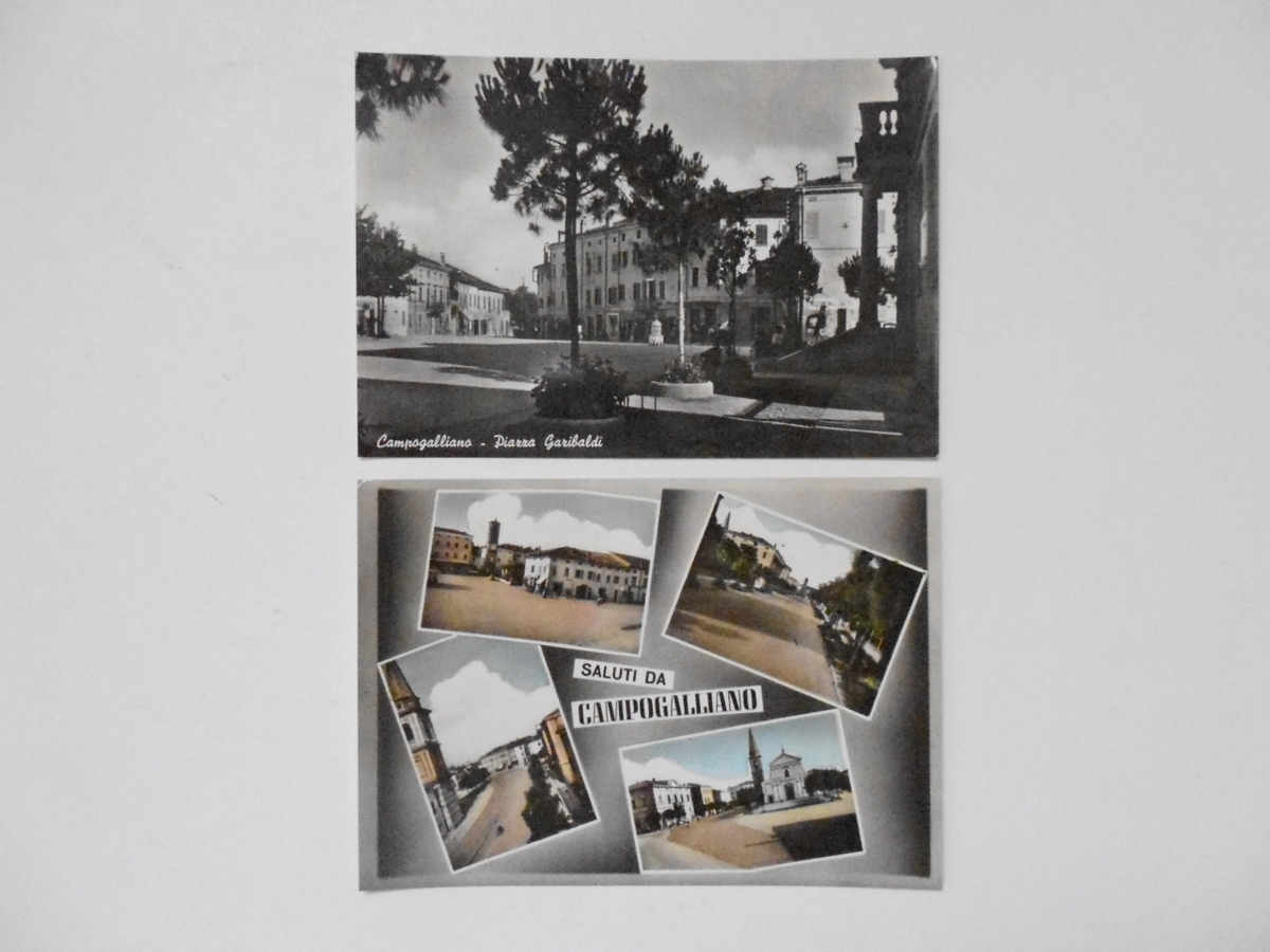 2 Cartoline Campogalliano Piazza Garibaldi 1958 1959 viaggiate Modena