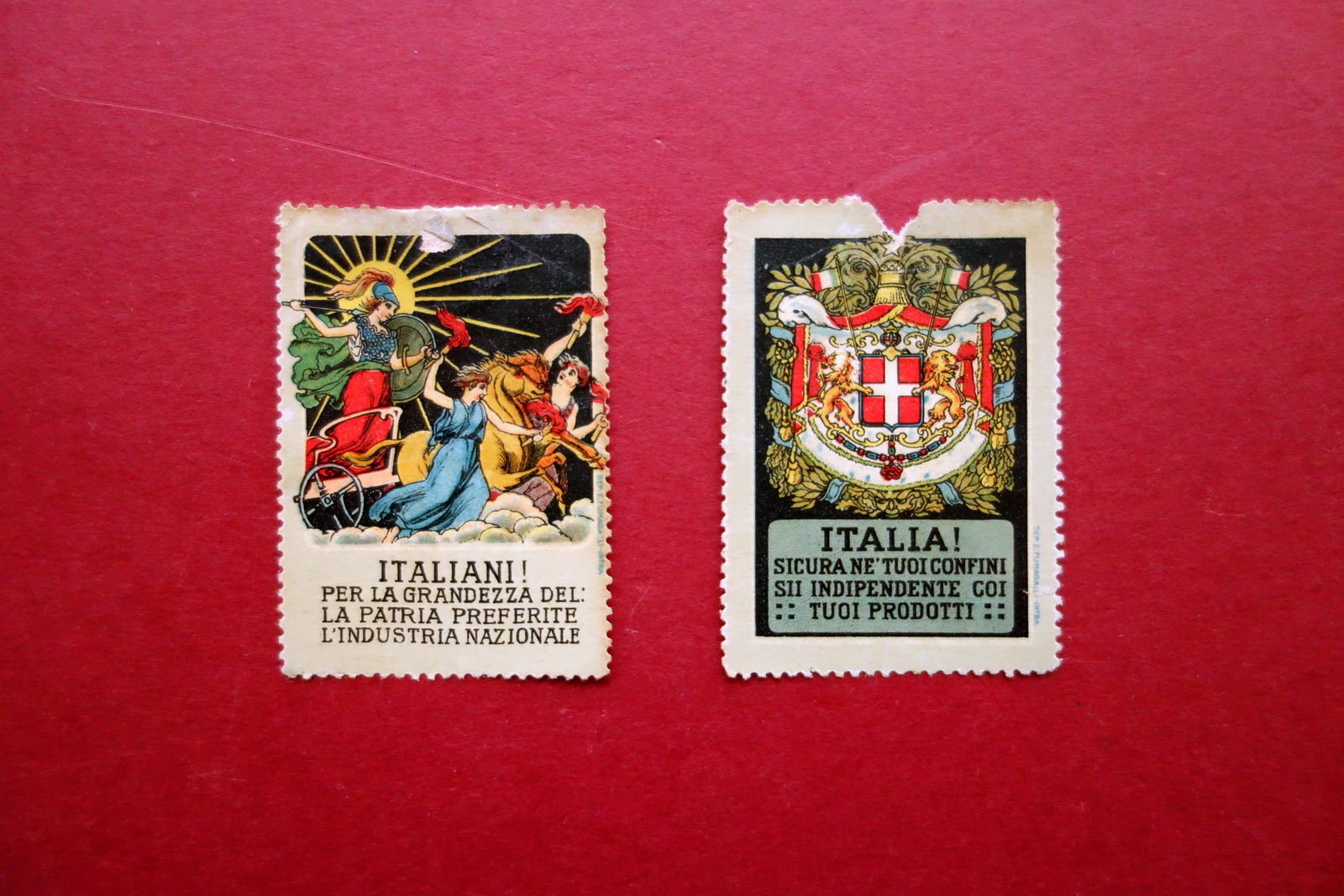 2 Erinnofili Italia Autarchia Patria Industria Nazionale Anni '30 Grafica