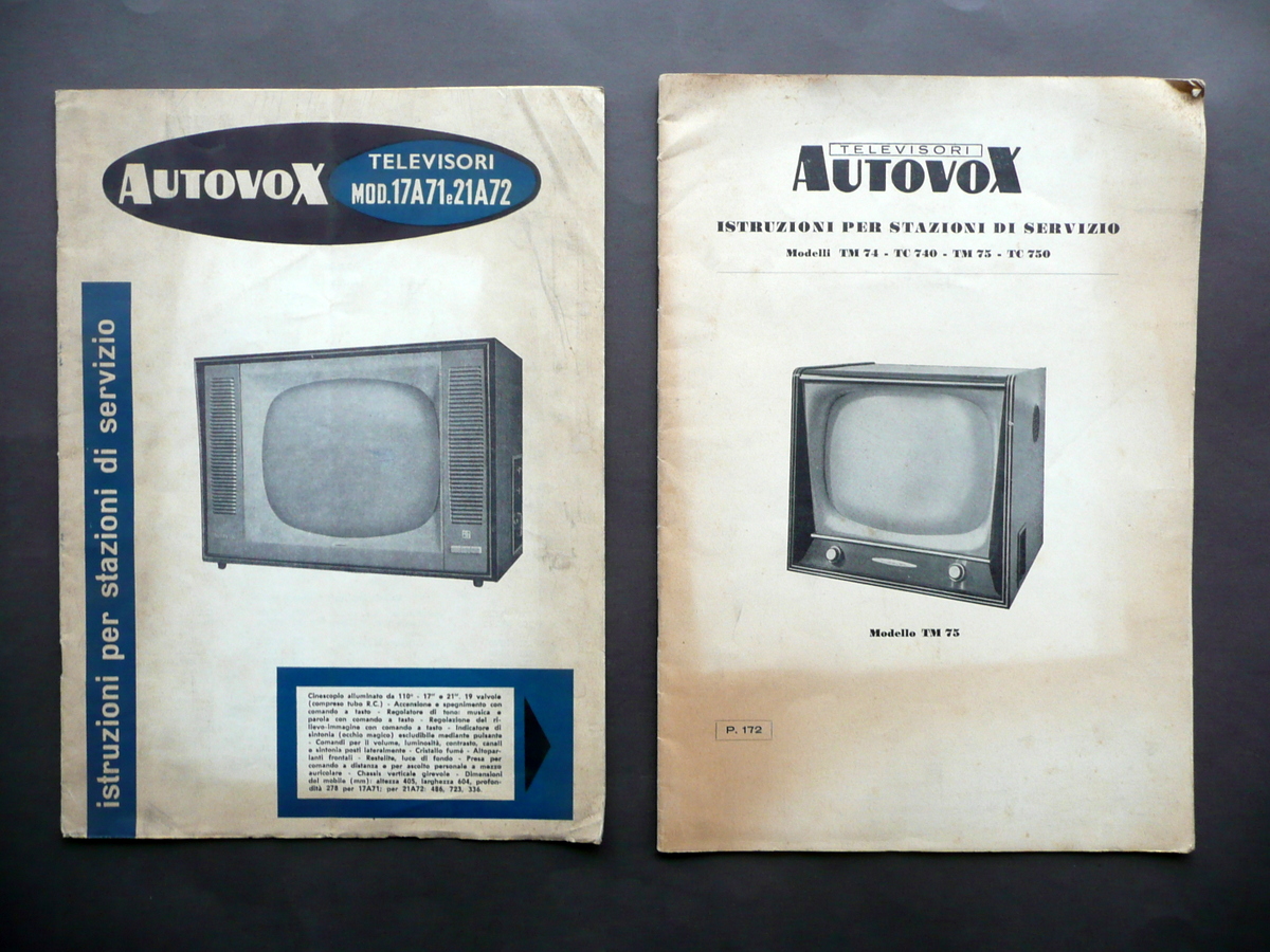 2 Fascicoli Televisori Autovox Istruzioni Stazioni di Servizio 1955 1959