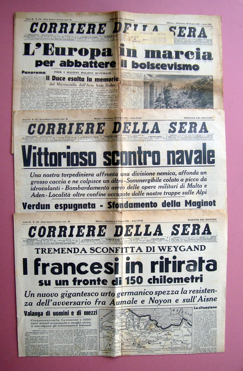 3 episodi Guerra Corriere della Sera 1940-41 Sfondamento Maginot