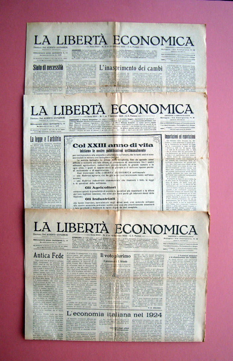 3 Numeri La Libert‡ Economica n 1-2-3 Gennaio 1925 Giovannini …