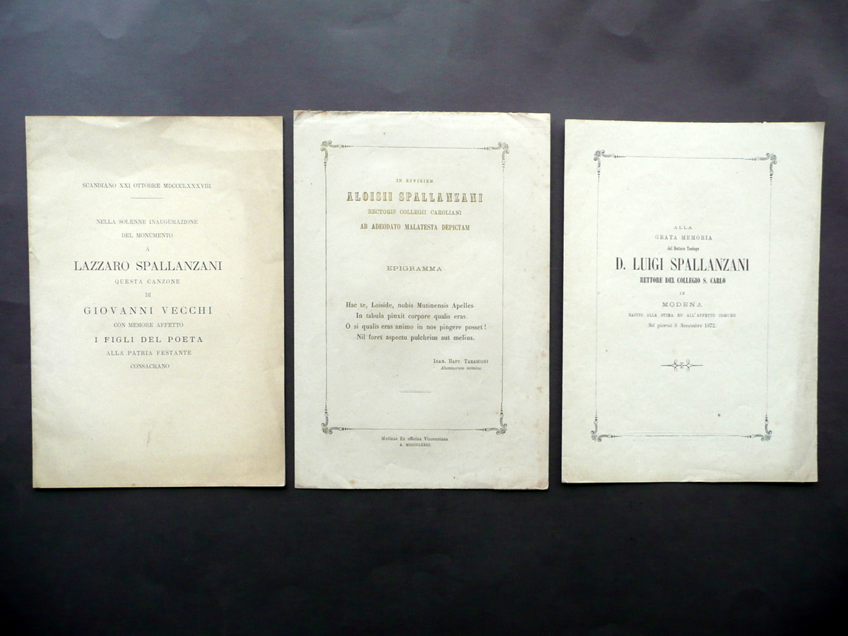3 Opuscoli Lazzaro Aloisio Luigi Spallanzani Scandiano Monumento Memoria 1873-88