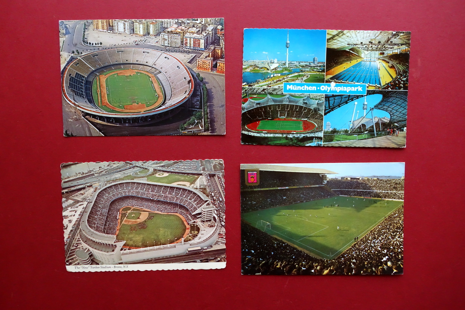 4 Cartoline Stadi Valencia Napoli Monaco Yankee Stadium NY Anni …
