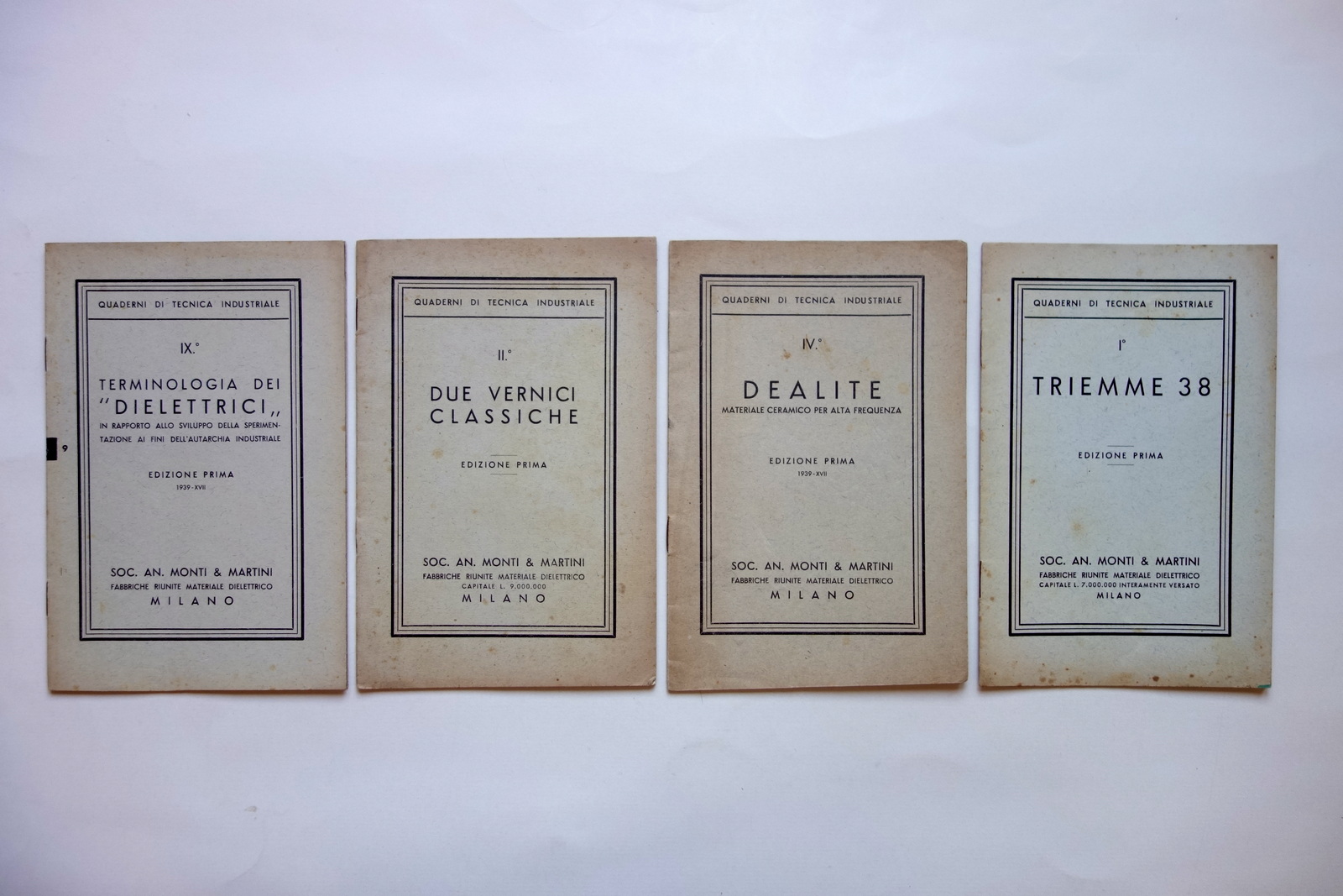 4 Fascicoli Tecnica Industriale Dielettrici Vernici Dealite Triemme 1938-39