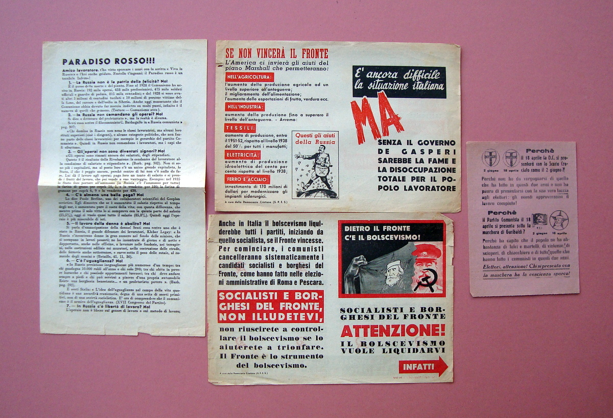 4 Volantini Antifronte Popolare 1948 propaganda Democrazia Cristiana