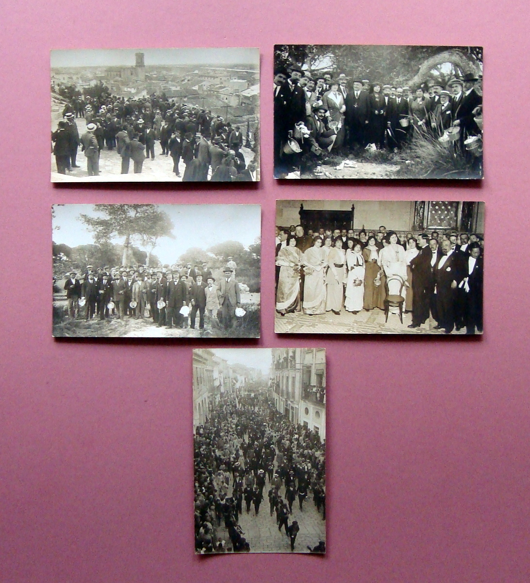 5 Foto Cartoline Cullera Spagna manifestazione primi '900 non viaggiate
