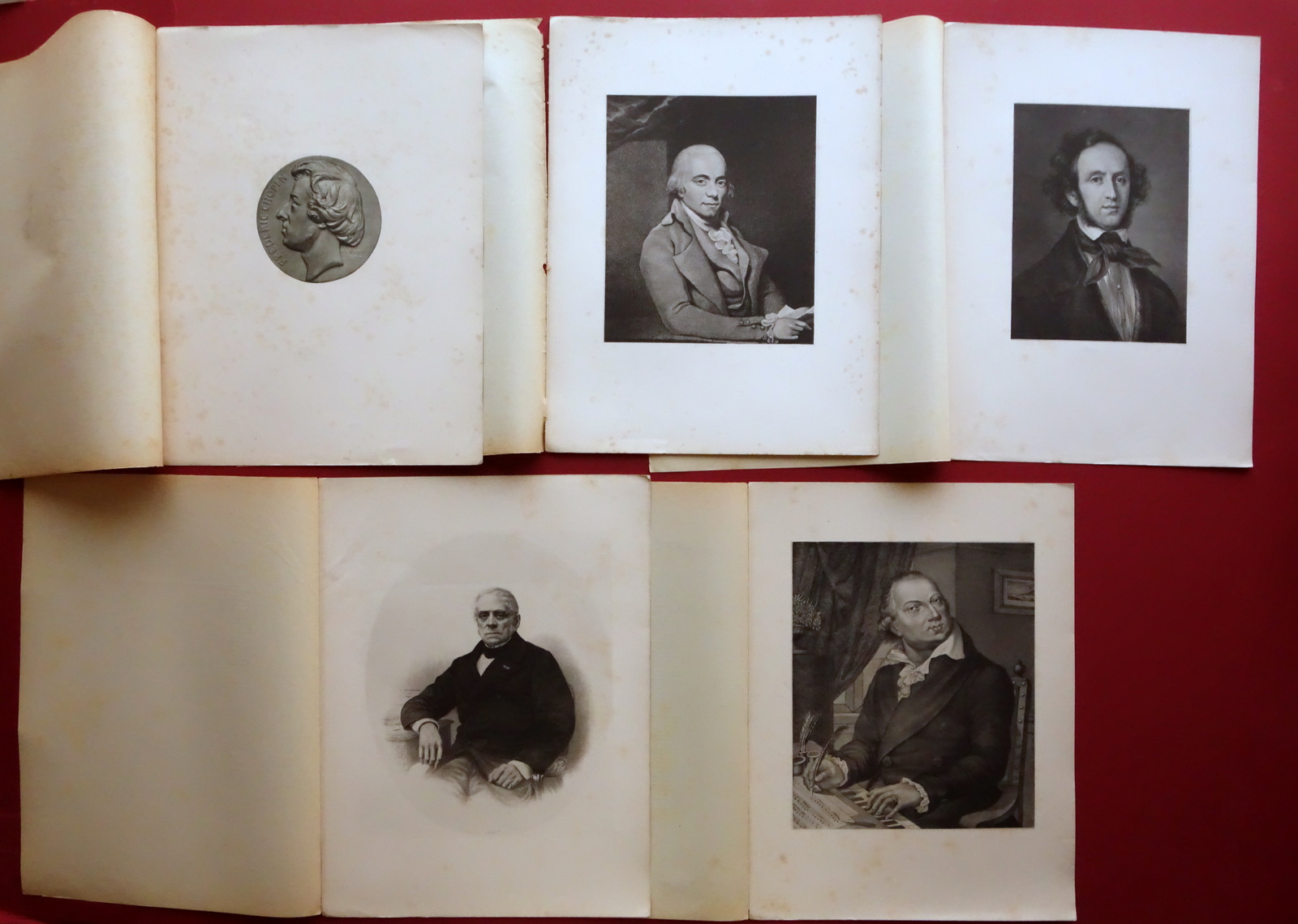 5 Fotolitografie Ritratti Musicisti Clementi Chopin Mendelsson Cimarosa Auber