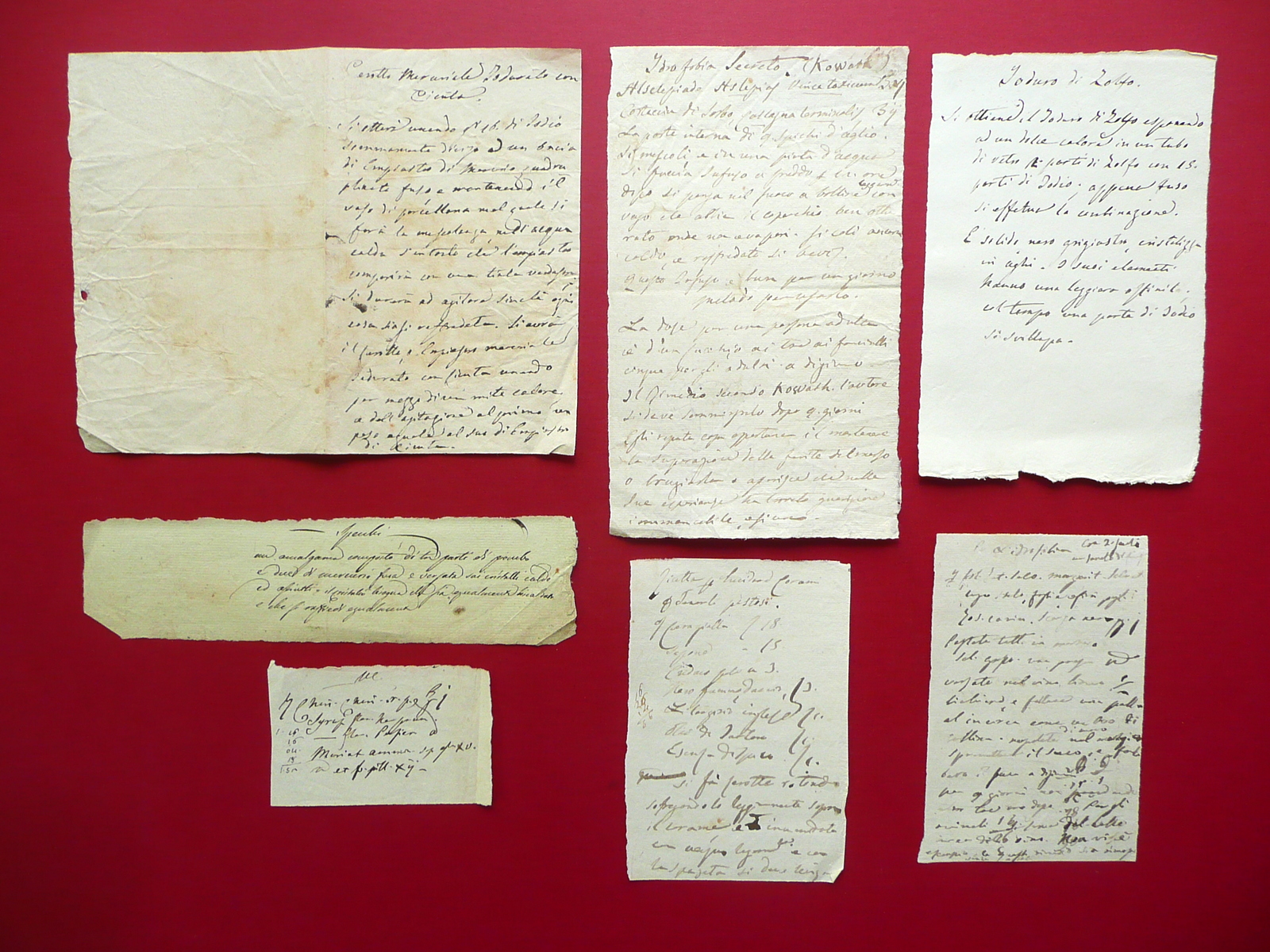 7 Manoscritti Ricette Ioduro di Zolfo Cerotto Mercuriale Lucido Corami …