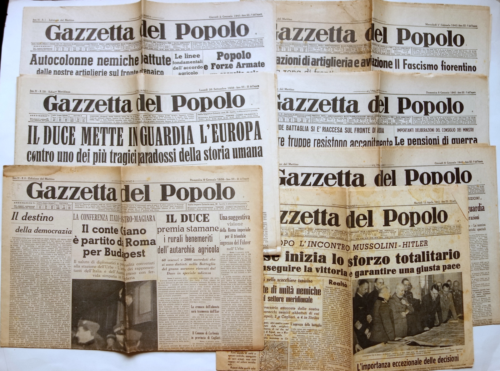 7 Quotidiani La Gazzetta del Popolo 1938-1941 Completi Guerra WW2 …