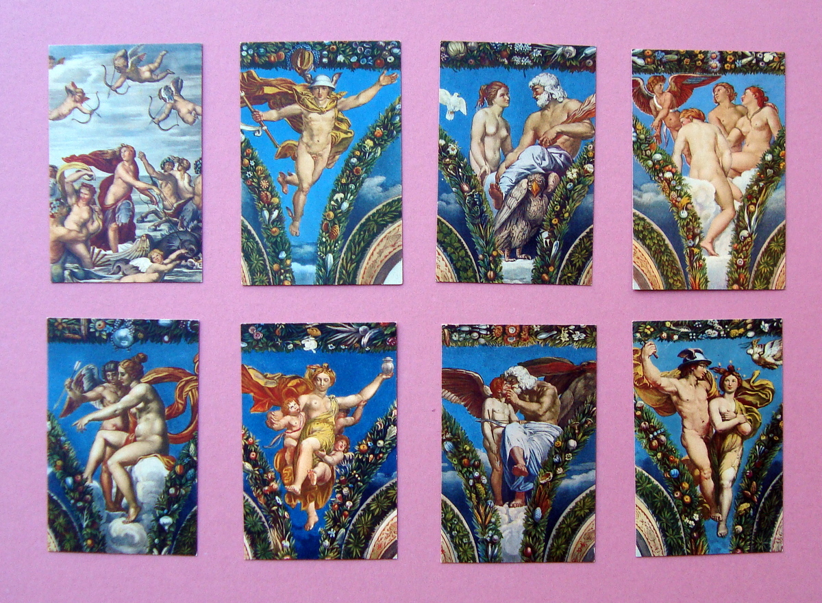 8 Cartoline Roma Farnesina Raffaello Mitologia primo '900 Ottime Mercurio …