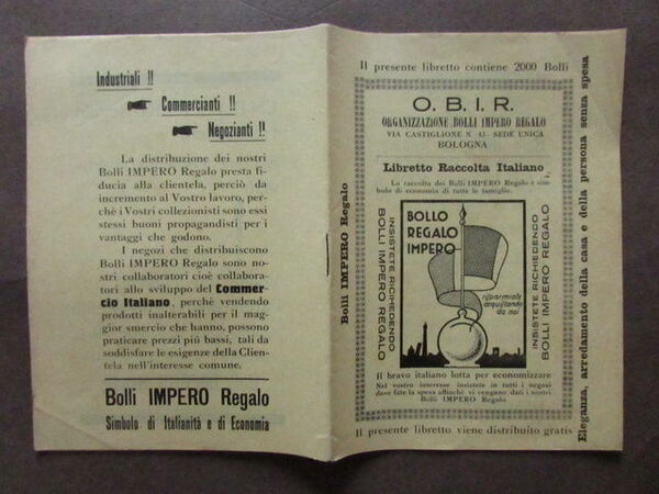 Libretto Raccolta Bollo Regalo Impero Economia Autarchia Bologna Spesa Commercio