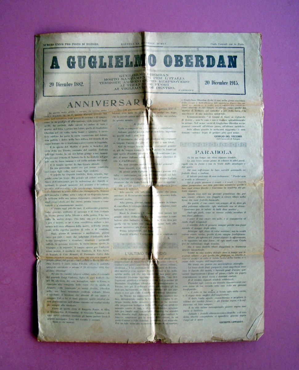 A Guglielmo Oberdan 20/12/1915 Anniversario Numero Unico Ravenna