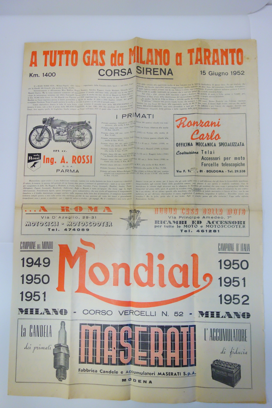 A tutto gas da Milano a Taranto Corsa Sirena 15/6/1952 …