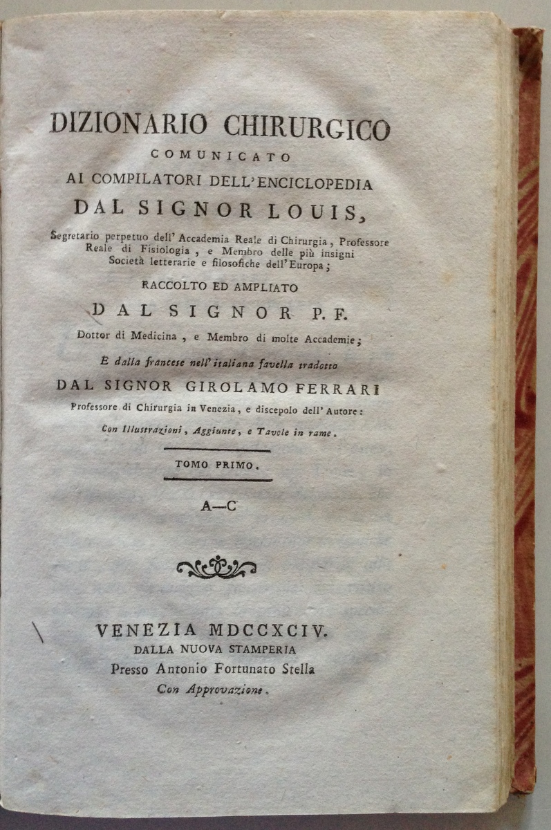 AA VV Dizionario Chirurgico Tomo Primo A C Nuova Stamperia …