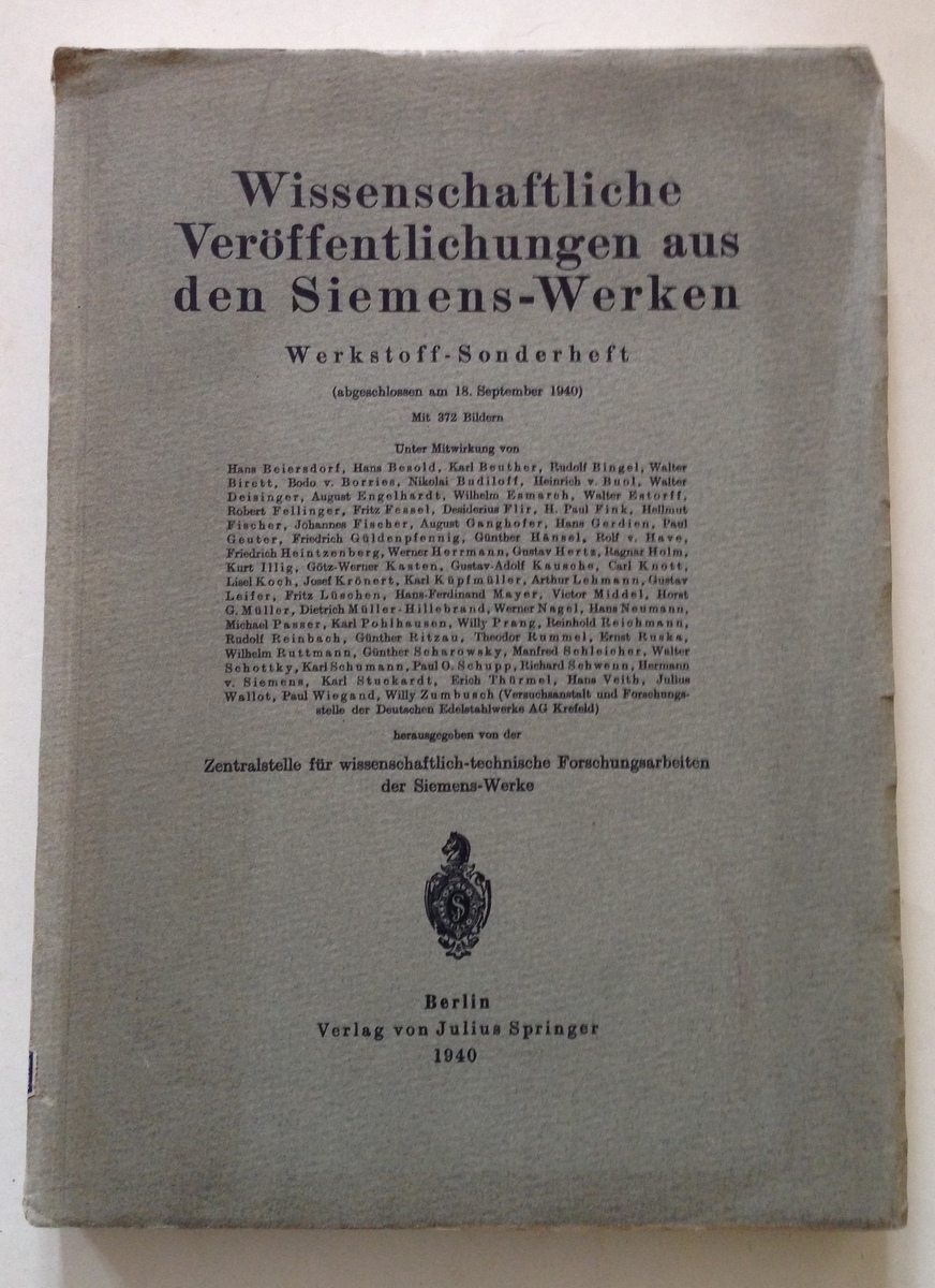 AA VV Wissenschaftliche Veroffentlichungen aus den Siemens Werken Berlin 1940