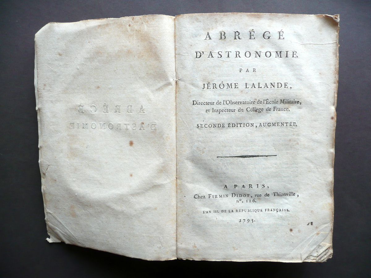AbregÈ d'Astronomie par Jerome Lalande Didot Paris 1795 Astronomia Tavole …