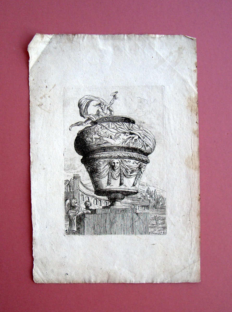 Acquaforte originale Damery Eugene (1823-1853) Vaso all'antica
