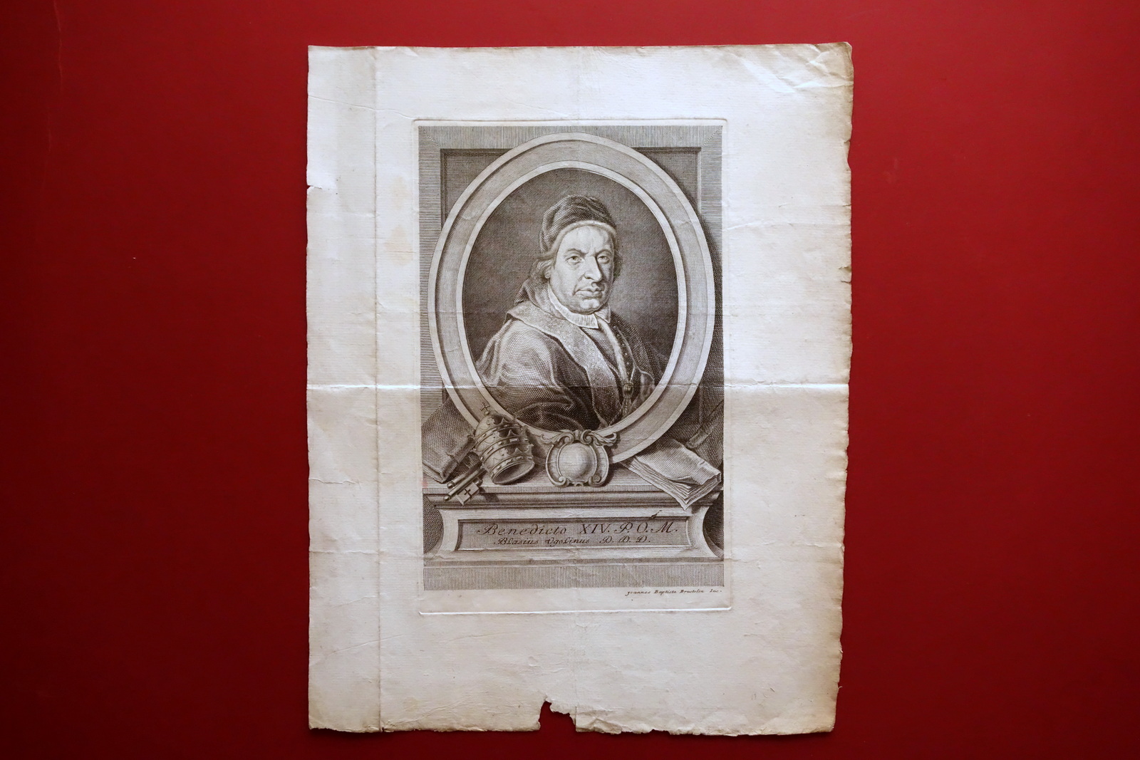 Acquaforte Originale Ritratto Papa Benedetto XIV G. B. Brustolon Metà …