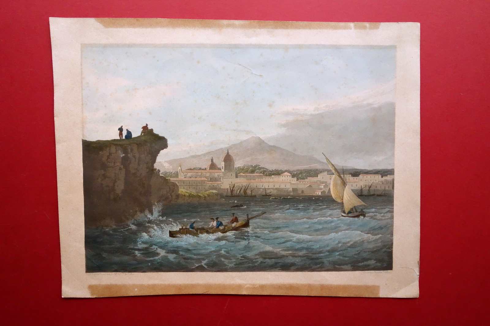 Acquatinta Originale Veduta di Catania Sicilia De Forbin N. Fielding …
