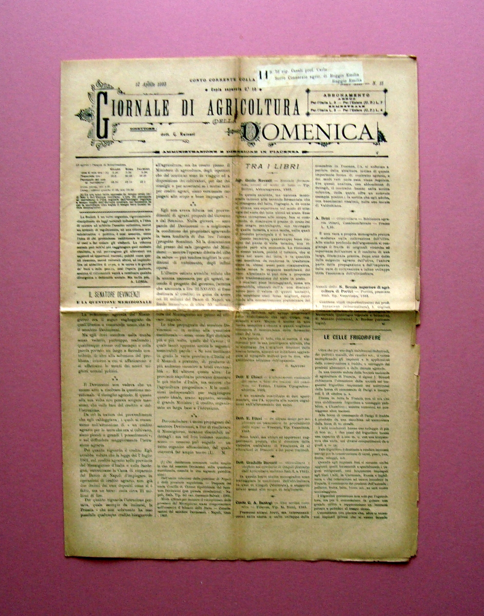 Agricoltura della Domenica 1903 N 15 12/4/1903 Festa Agrari Meleto …