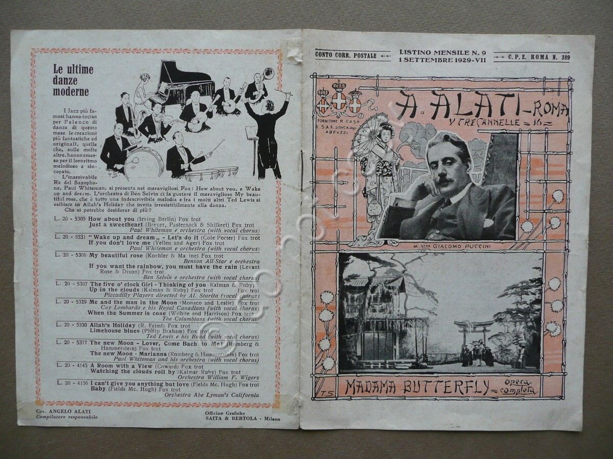Alati Roma Listino Mensile N.9 1929 Madame Butterfly Puccini Pampanini …