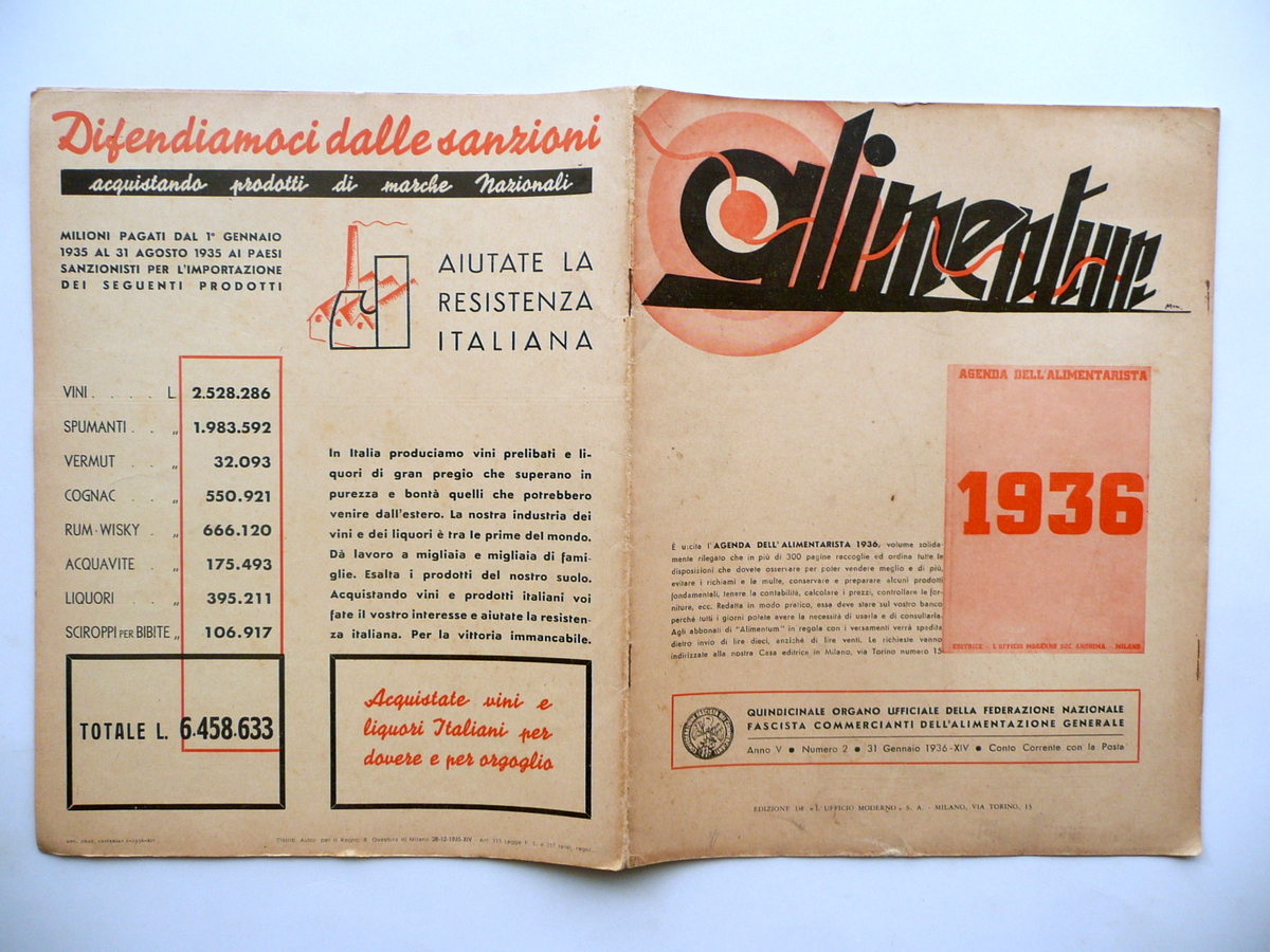 Alimentum Quindicinale Alimentazione Anno V Numero 2 1936 Vini Tipici …