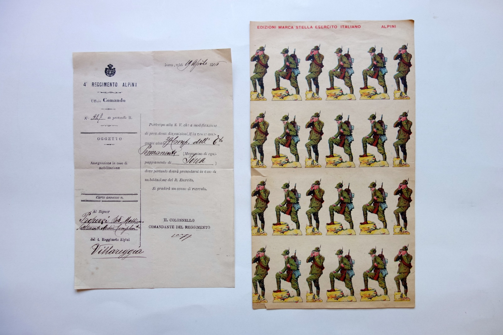 Alpini Uniformi Sagome Edizioni Marca Stella Lettera Assegnazione Ivrea 1906