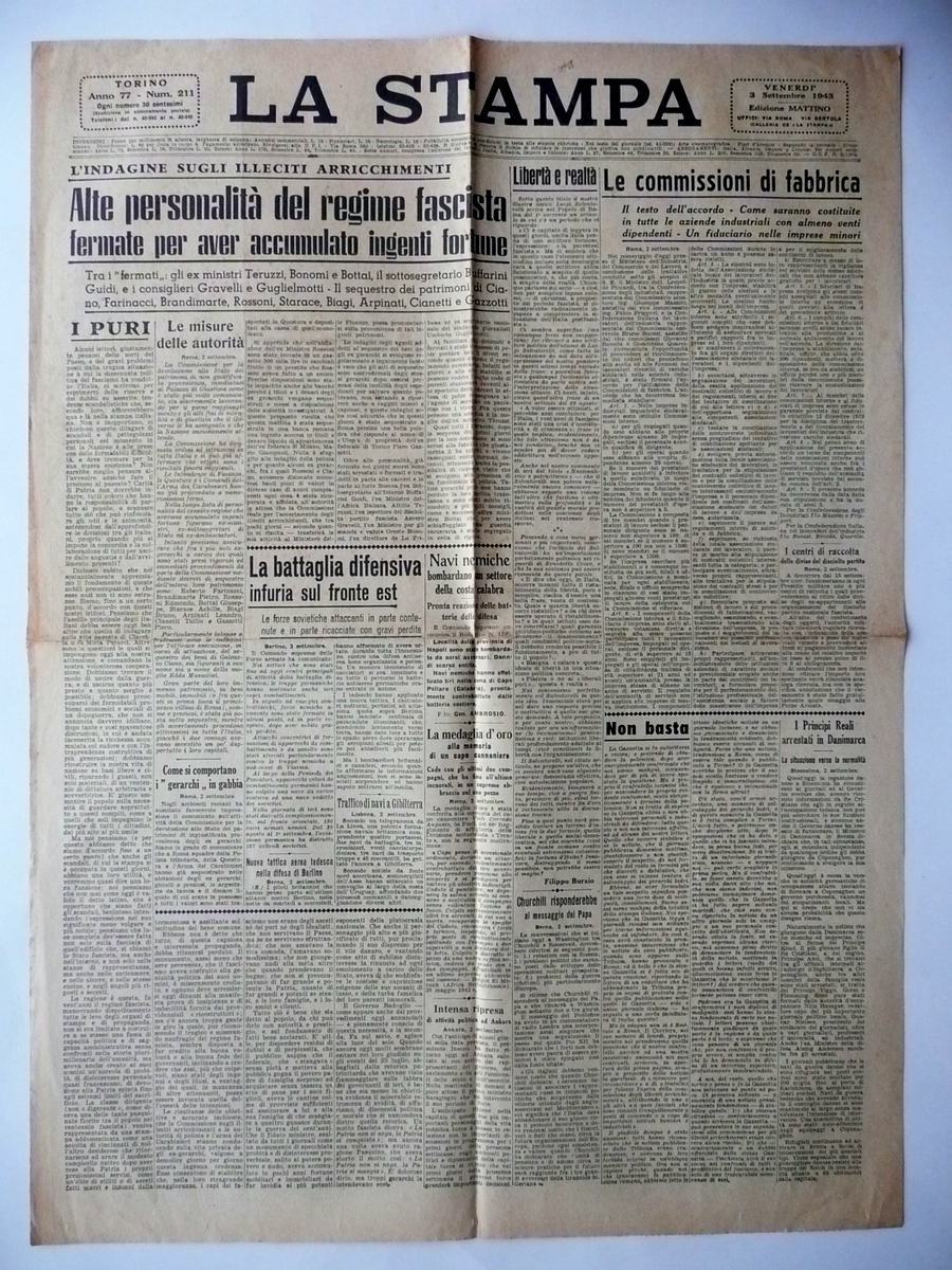 Alte Personalit‡ PNF Arrestate per Accumulo Fortune La Stampa 3/9/1943 …