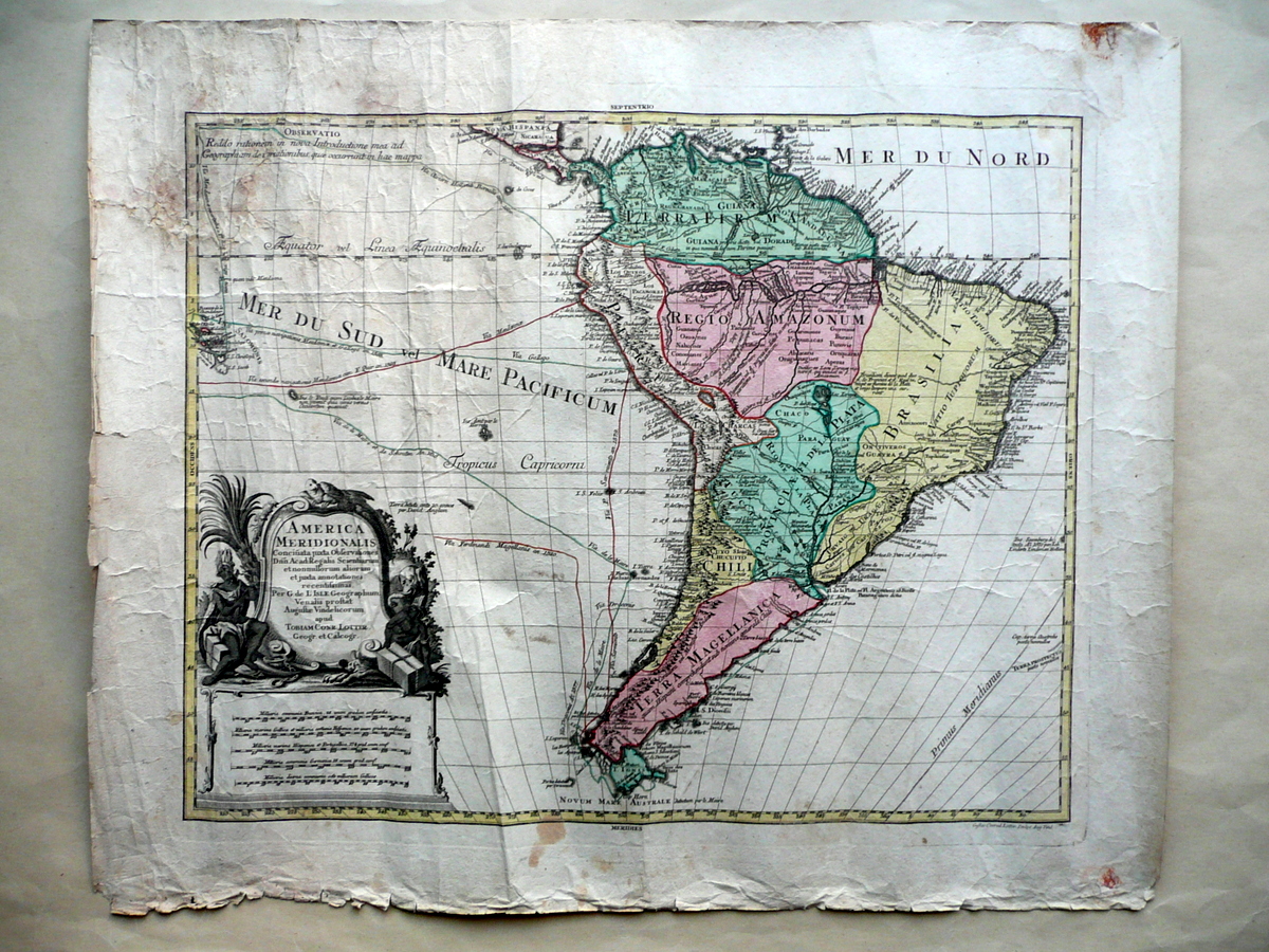 America Meridionalis Grande Carta Geografica Lotter Augusta 1740 Geografia