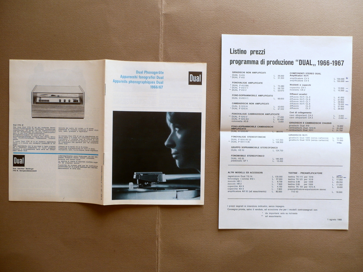 Apparecchi Fonografici Dual Catalogo 1966-67 Giradischi Cambiadischi Listino