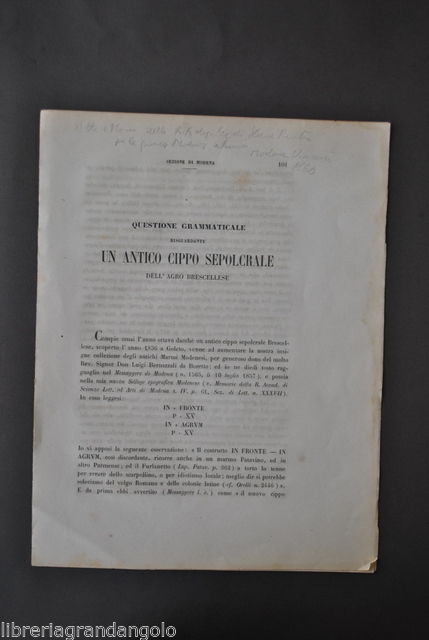 Archeologia Cavedoni Brescello Reggio Grammatica Antico Cippo Necropoli 1866
