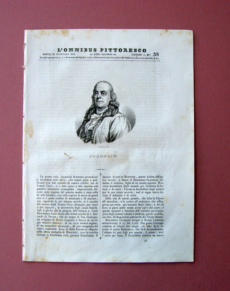 Arezzo incisione + articolo Rivista L'Ombibus Pittoresco N 38 Napoli …