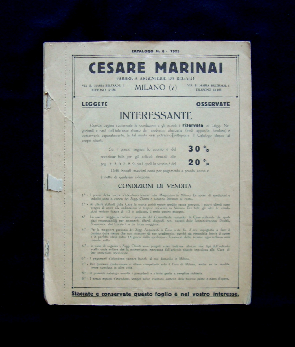 Argenteria catalogo n 8 1925 Cesare Marinai posateria argenterie varie