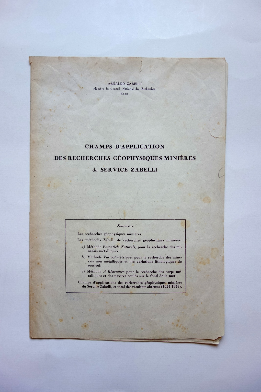 Arnaldo Zabelli Champs d'Application des Recherches GÈophysiques Minieres 1943