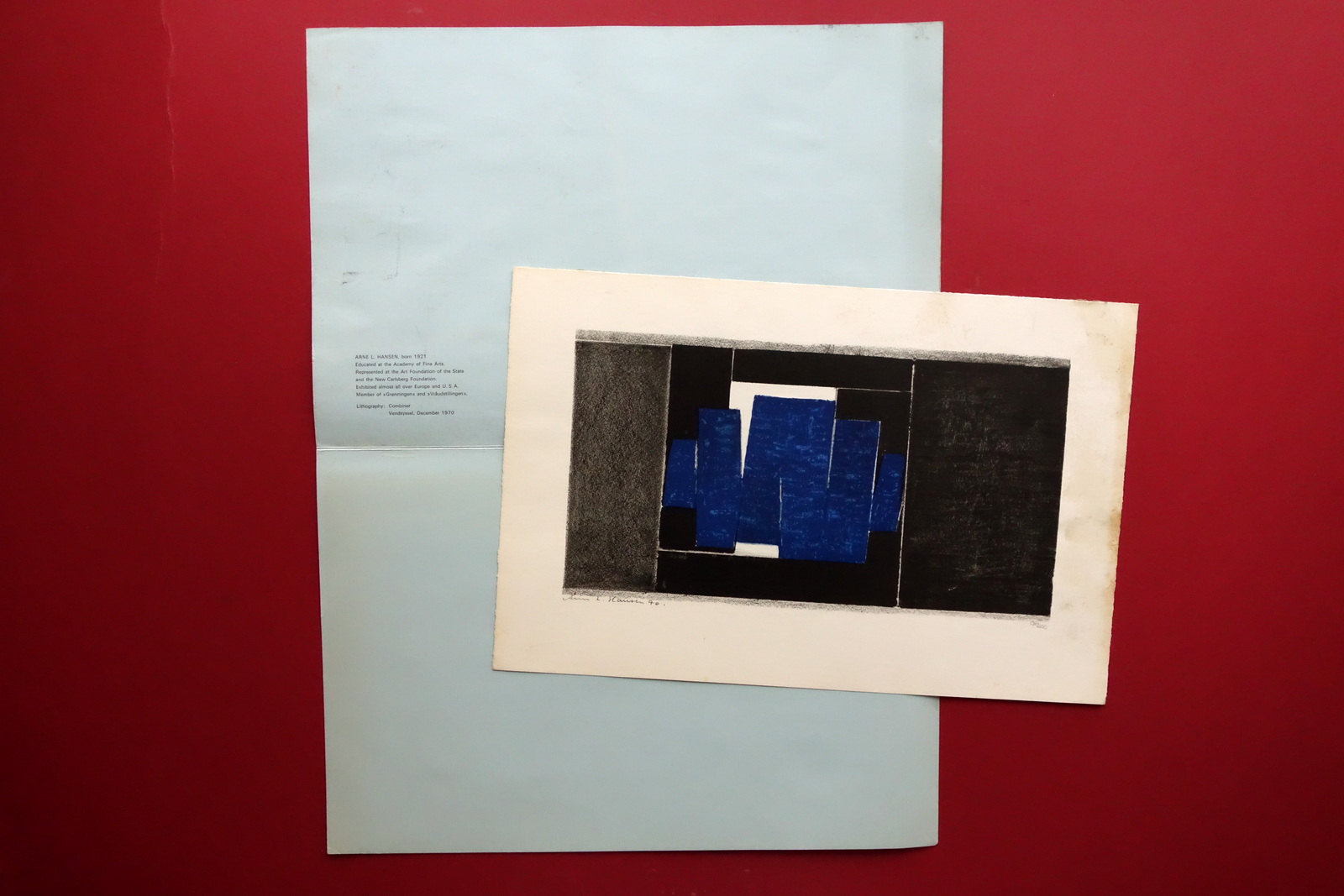 Arne Lundsteen Hansen Litografia Originale Numerata Cartella 1970 Danimarca Arte