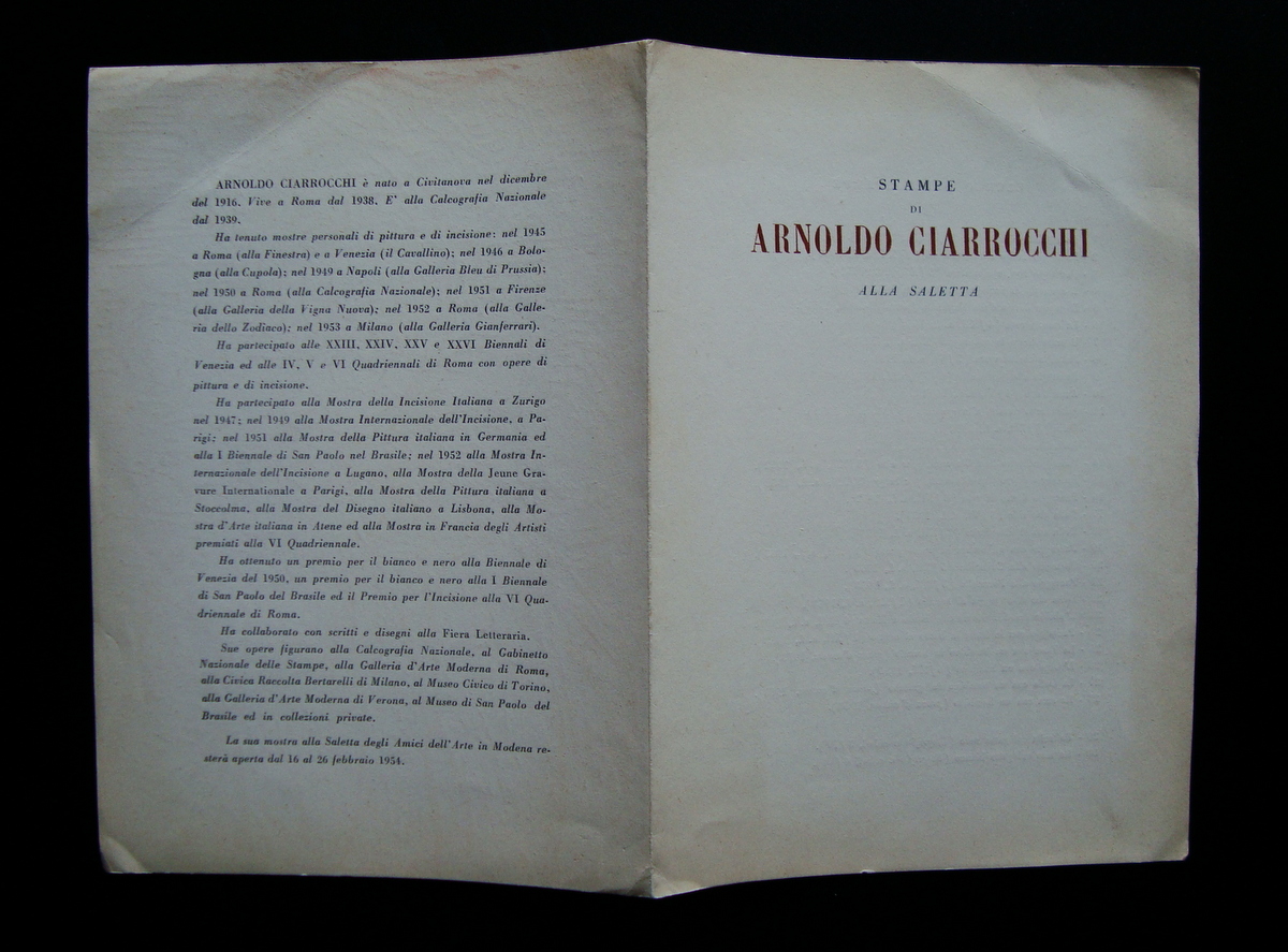 Arnoldo Ciarrocchi Alla Saletta 1954 Modena Ed Bassi e Nipoti
