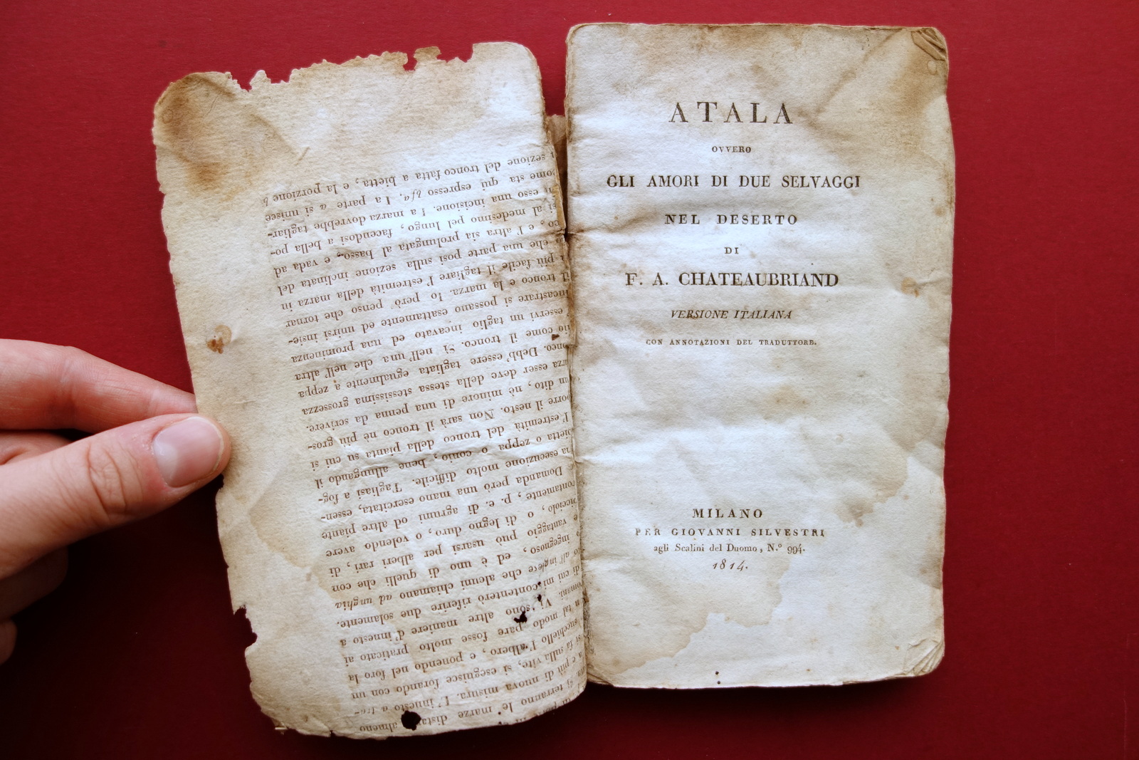Atala F. A. Chateaubriand Silvestri Milano 1814 1∞ Edizione Italiana …