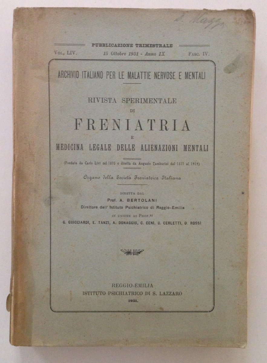 ATTI DEL XIX CONGRESSO SOCIETA' FRENIATRICA ITALIANA IN RIVISTA SPERIMENTALE