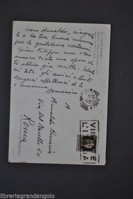 Autografi Cartolina Pittura Pittore Domenico Cantatore Puglia 1942