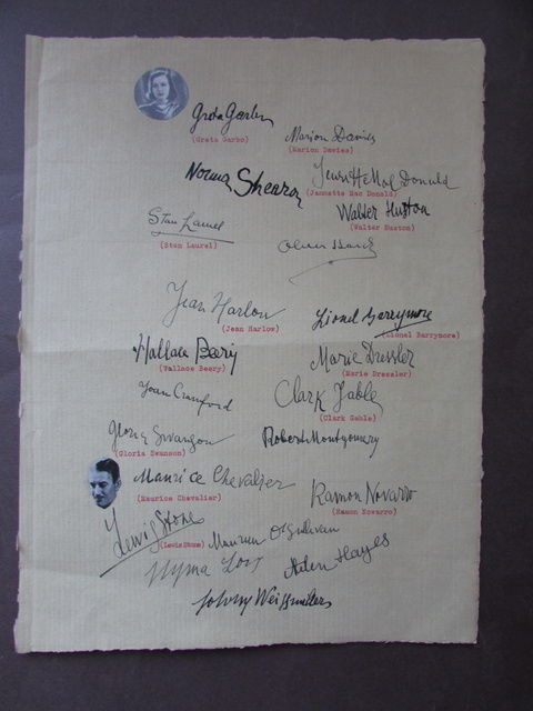 Autografi Falsi D'Epoca Garbo Laurel Harlow Crawford Gabe Carnera Chevalier